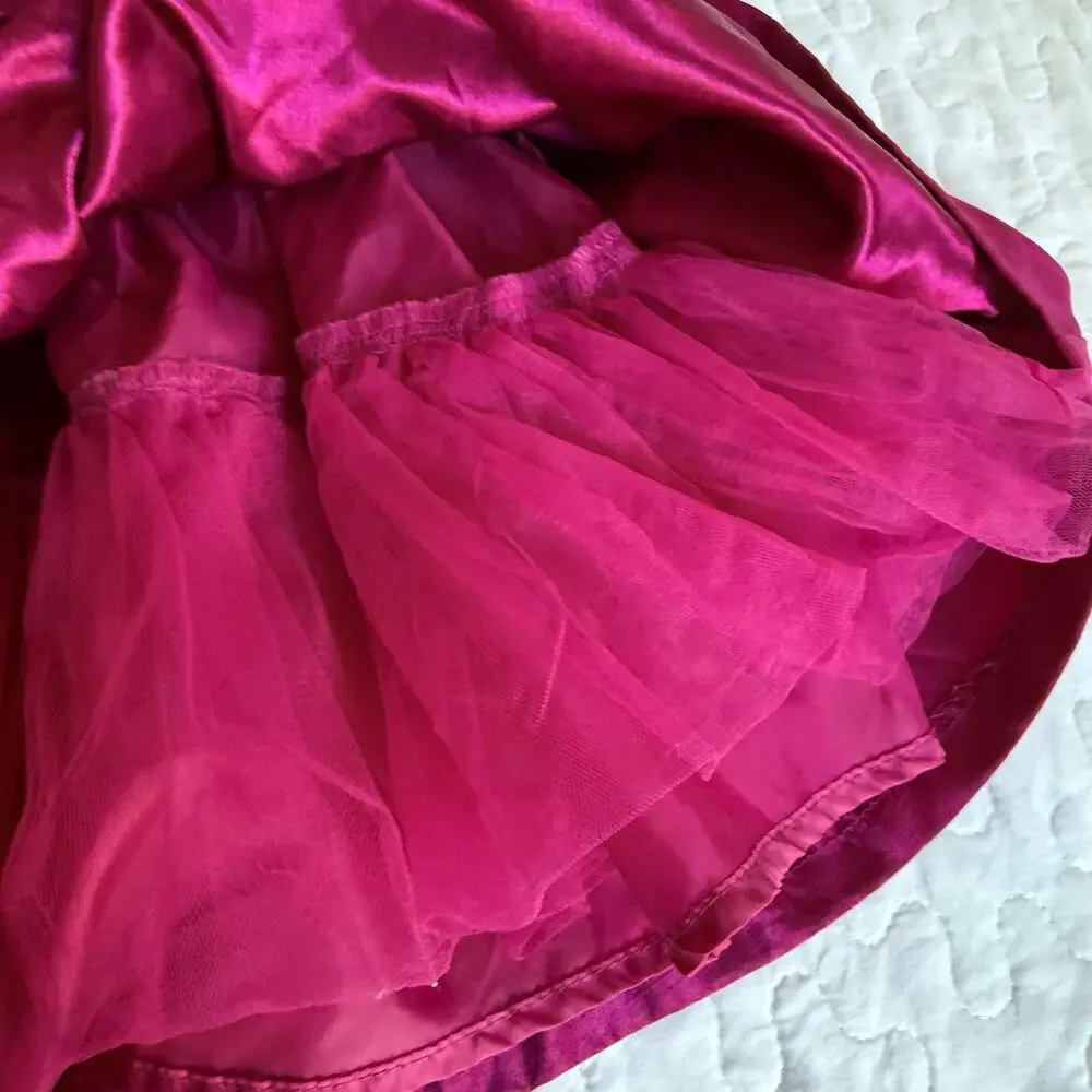 GIRL'S 5T FUSCHIA DRESS TULLE AND VELVET BOW WHIMSY KIDCORE CHRISTMAS GOWN